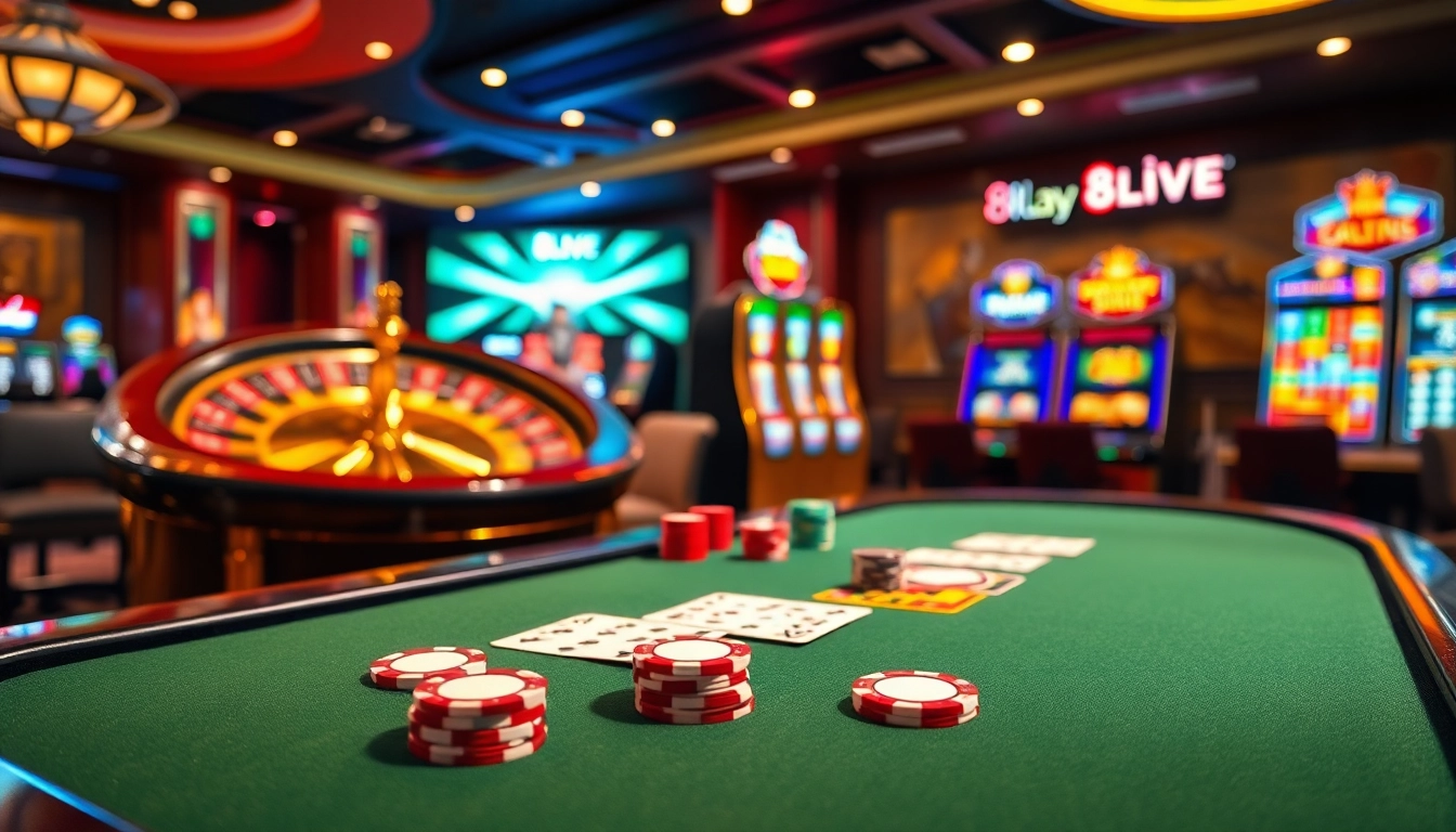 Experience 8LIVE with dynamic casino visuals showcasing excitement and luxury in gaming.