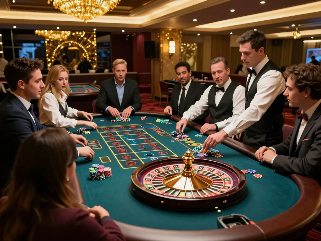 Players enjoying an exciting roulette game at tg88 casino, showcasing vibrant chips and engaged expressions.