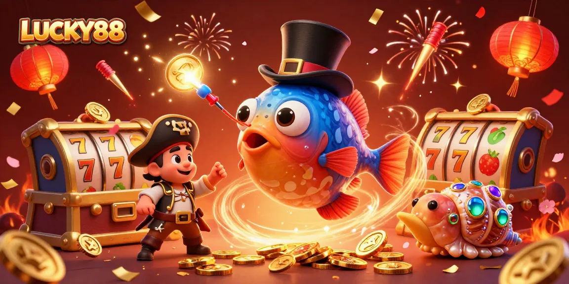 Experience exciting gameplay with LUCKY88 in a colorful 3D casino-themed illustration.