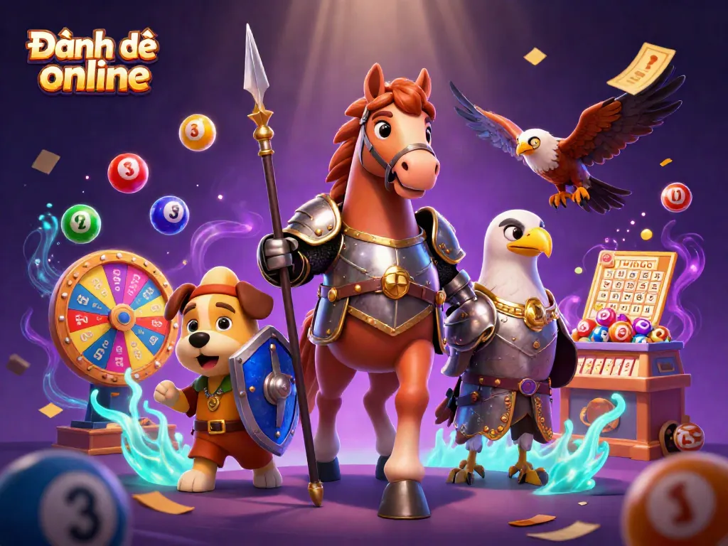 Play and win with Đánh đề online, featuring vibrant lottery elements in a captivating casino illustration.