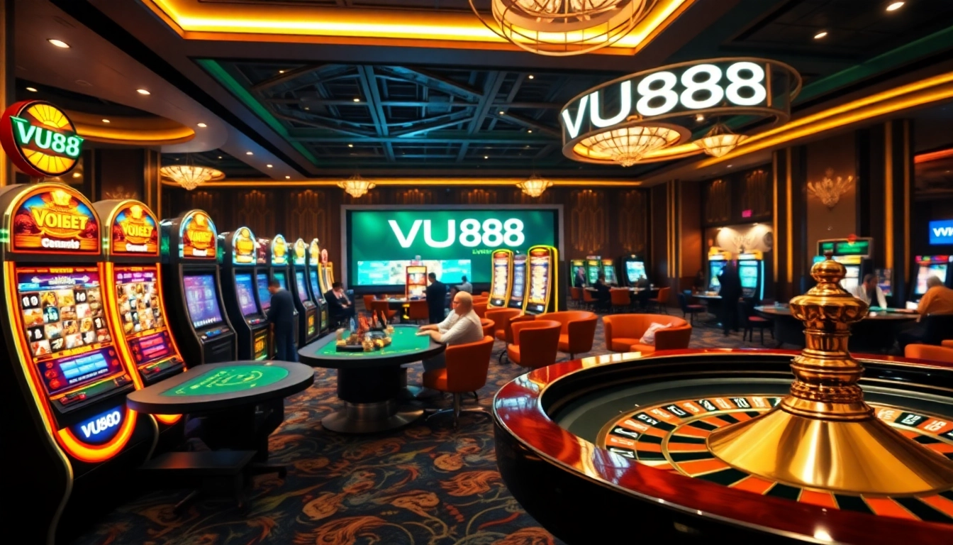 Experience VU88 at a vibrant casino featuring thrilling games, slot machines, and professional poker tables.