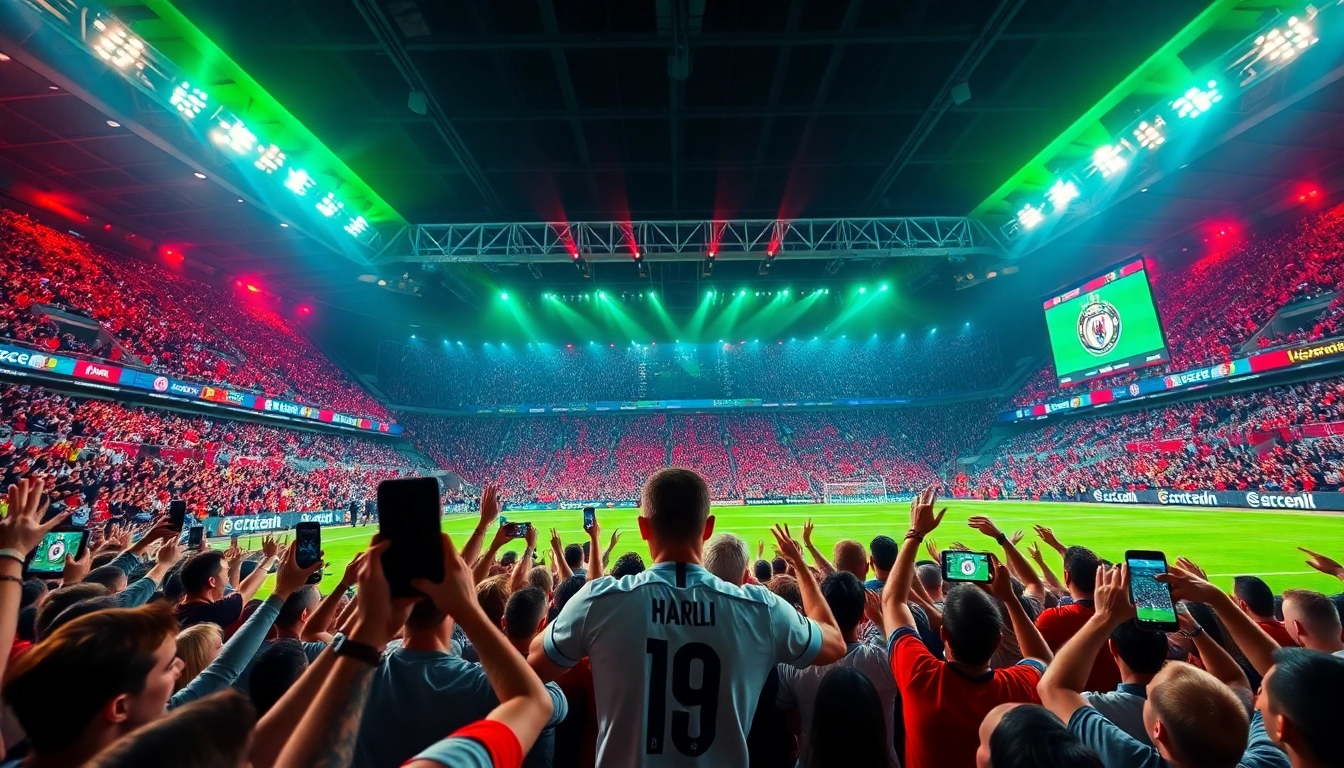 Exciting live soccer streaming scene with fans, colors, and digital match stats at https://socolive.spot/