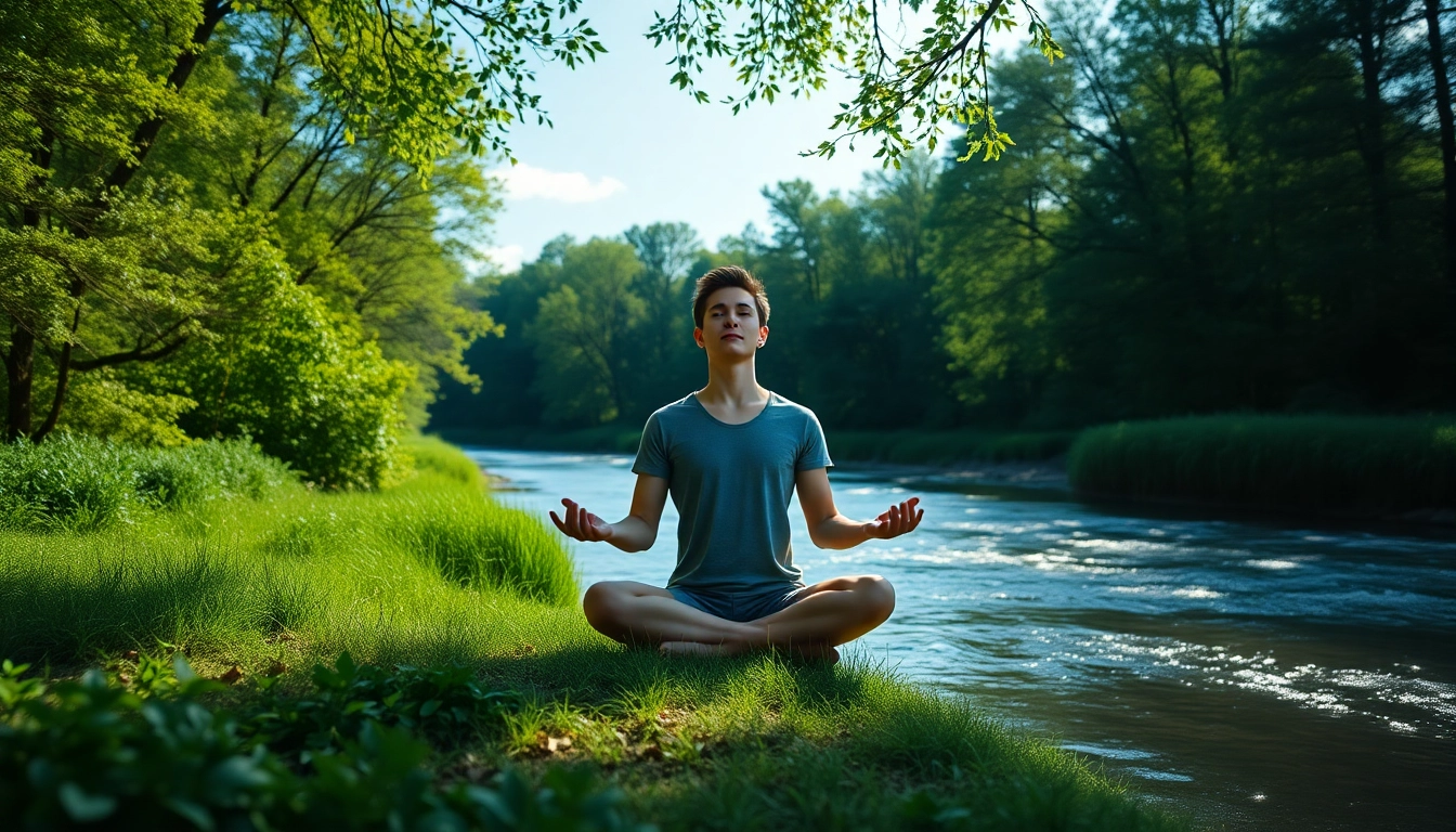 Engaging mental health tips illustration of a person practicing mindfulness in nature.