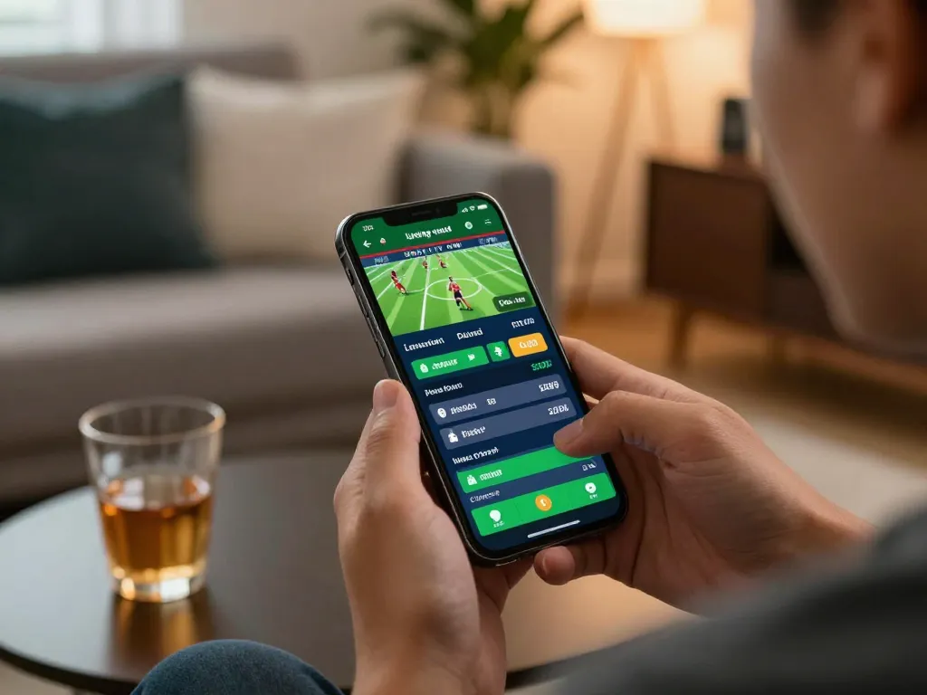 Engaging with fa bet mobile app for live betting options in a cozy home setting.