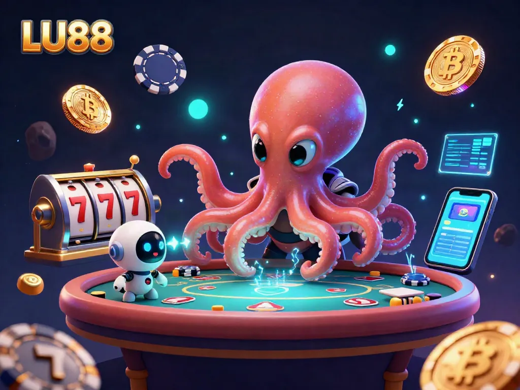 Experience thrilling odds at LU88 with an alien octopus dazzling in a vibrant online casino atmosphere.