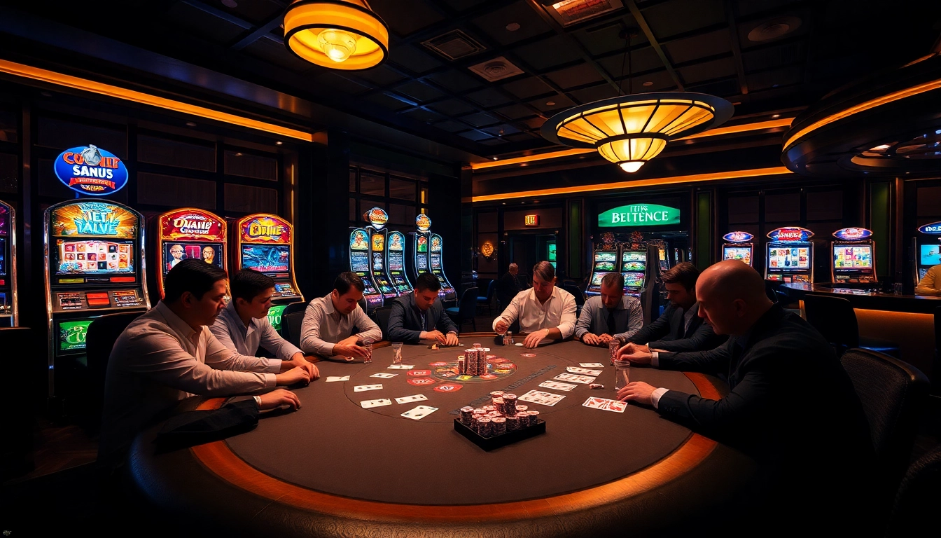 Players at a poker table experiencing high stakes at https://bet88.talk/ casino, excitement in the air.
