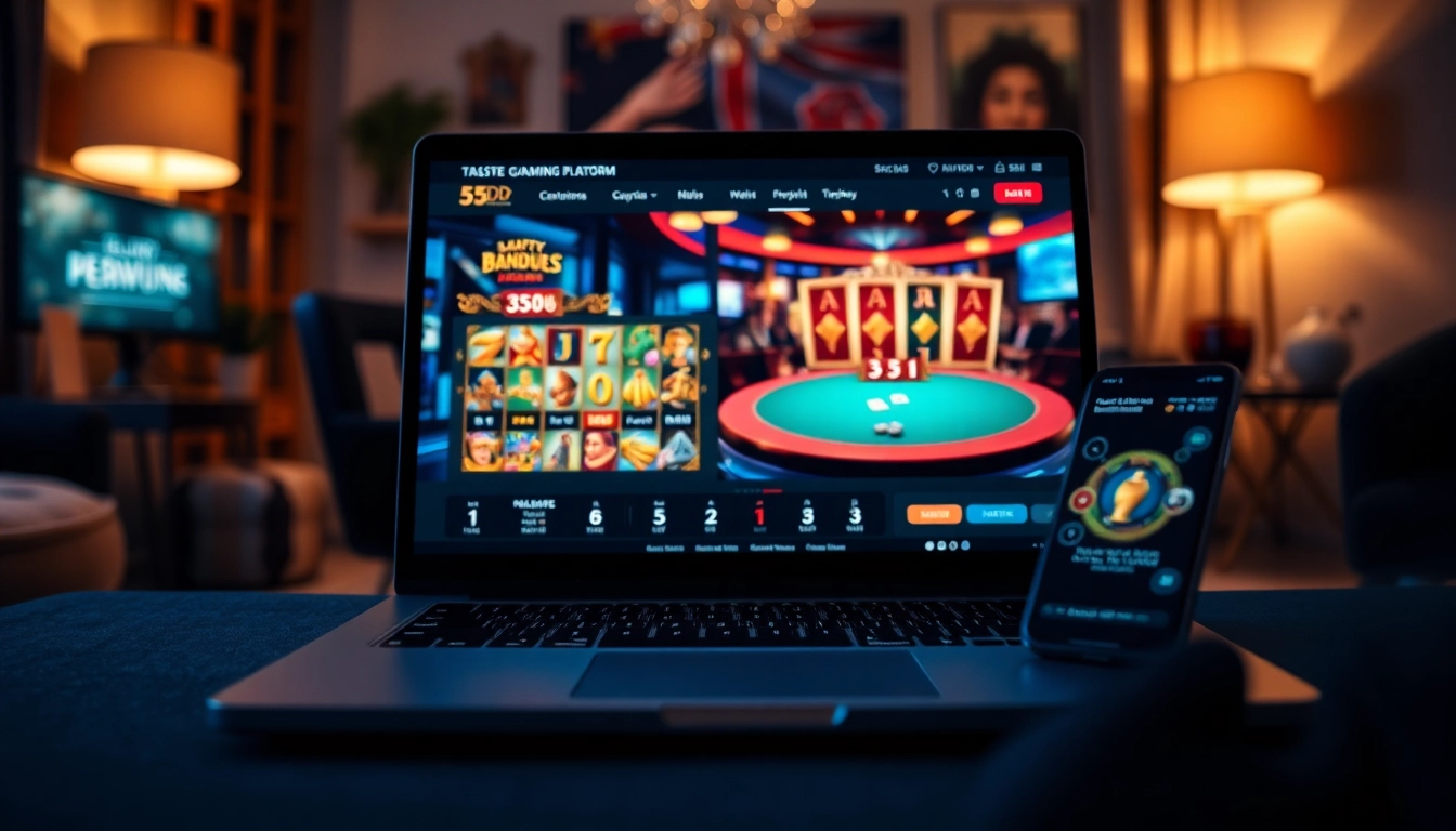 Engaging online gaming experience on a laptop showcasing 55DD platform features.