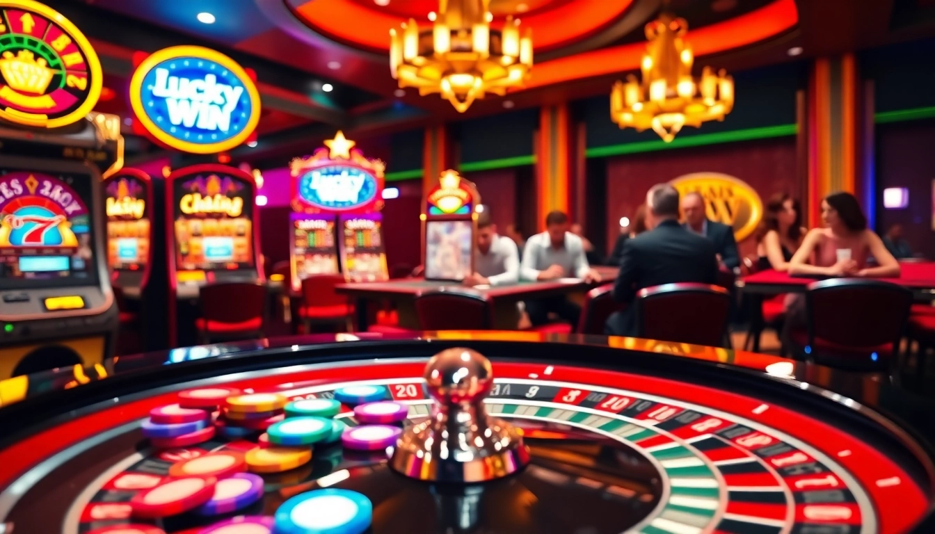 Experience the thrill of a lucky win at an upscale casino with vibrant gaming tables and rich ambiance.