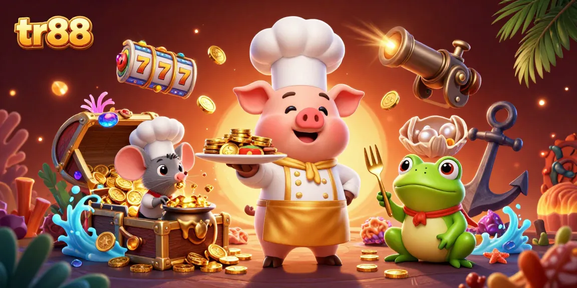 Experience the thrill of tr88 with golden coins, lively characters, and vibrant casino elements.