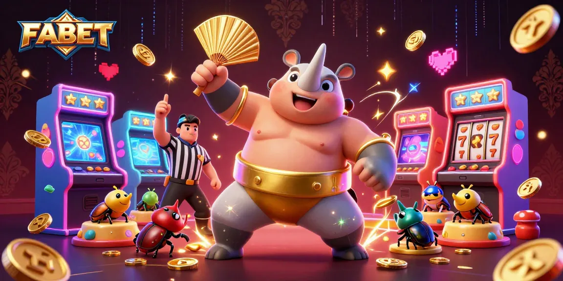 Experience FABET's exhilarating casino adventure with a lively scene of a beetle champion.