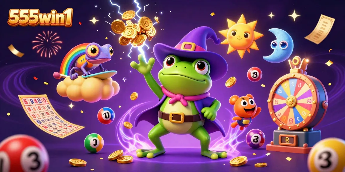 Experience thrilling wins with 555win1 in this vibrant 3D casino adventure illustration.