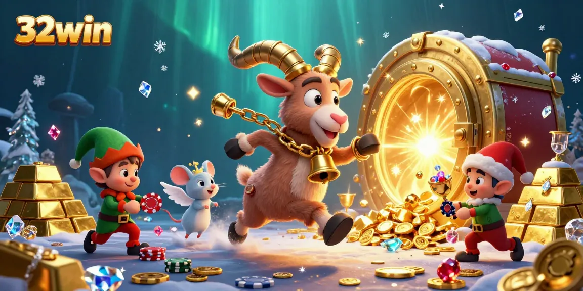 Engage with exciting gameplay at 32win while enjoying festive casino elements in a vibrant illustration.