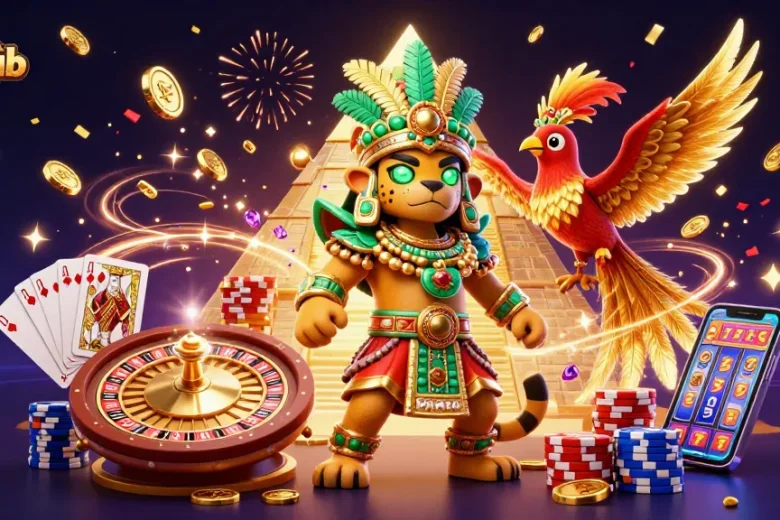Experience the vibrant energy of Hitclub with a lively casino scene filled with golden coins and sparkling gems.