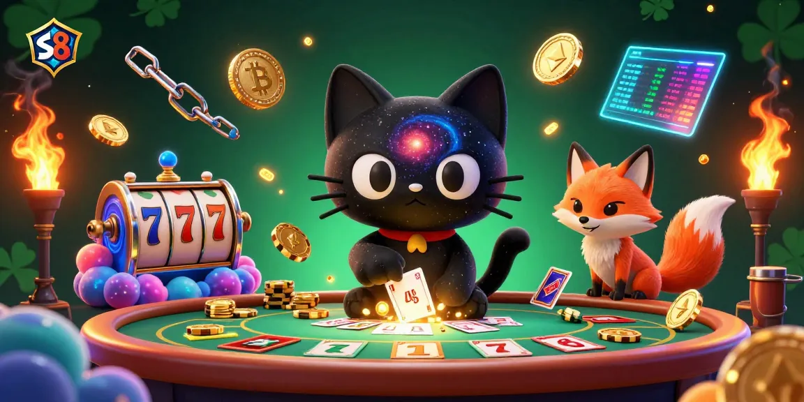 s8 spins golden slot reels and jackpot counters in a vibrant cosmic casino scene