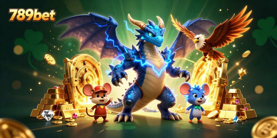 Experience the thrill of winning at 789bet with electrifying dragon characters and treasure elements.